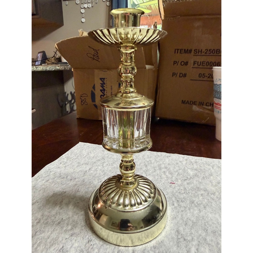 Vintage gold-tone and Faceted Crystal Candle Holder